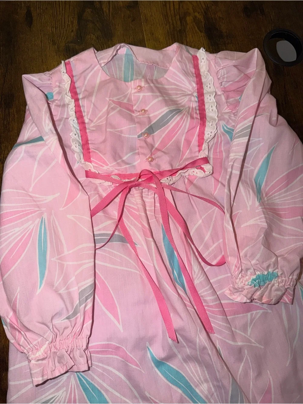 Vintage 1980s Girls Pink Hawaiian Floral Prairie Maxi Dress Approx Size 6
